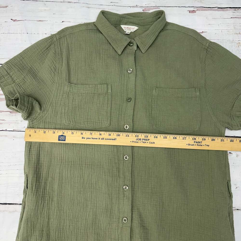 Weatherproof Vintage Women's Green Cotton Gauze SS Button Down Shirt Dress - Picture 7 of 8